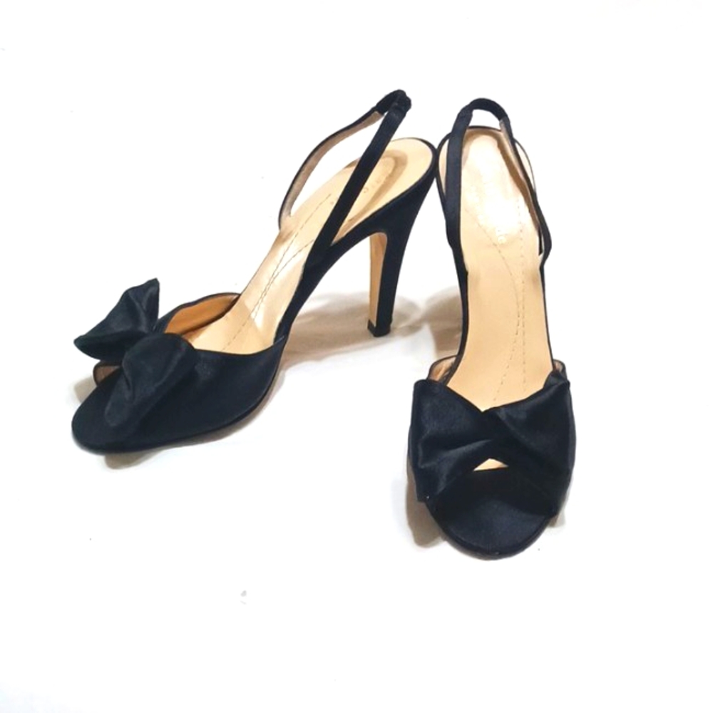 Kate Spade Black Satin Bow Slingback Heels Party Shoes size 6